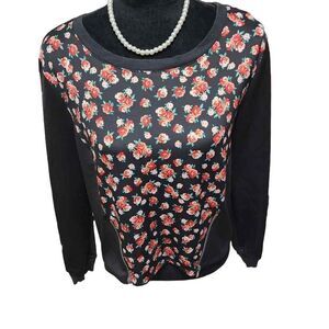 Olsenboye Large Floral Long Sleeve Zipper Detail Blouse